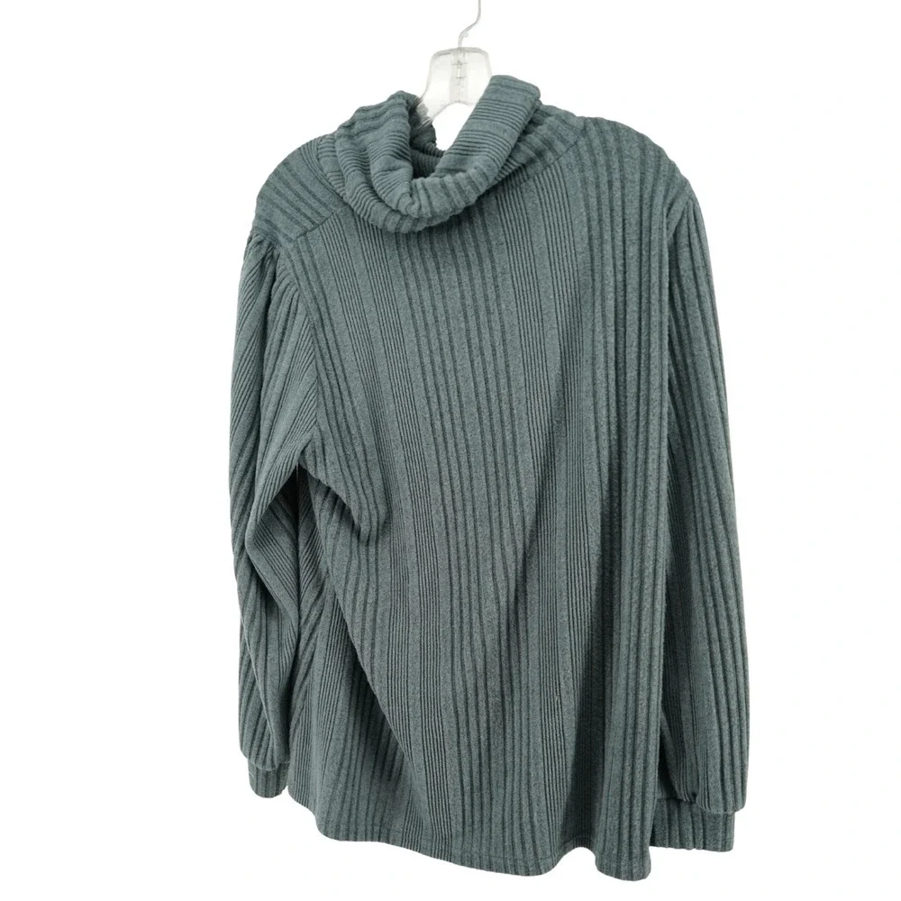Bulotus Ribbed Turtleneck Sweater Womens 2X Teal Knit Tunic Long Sleeve Pullover